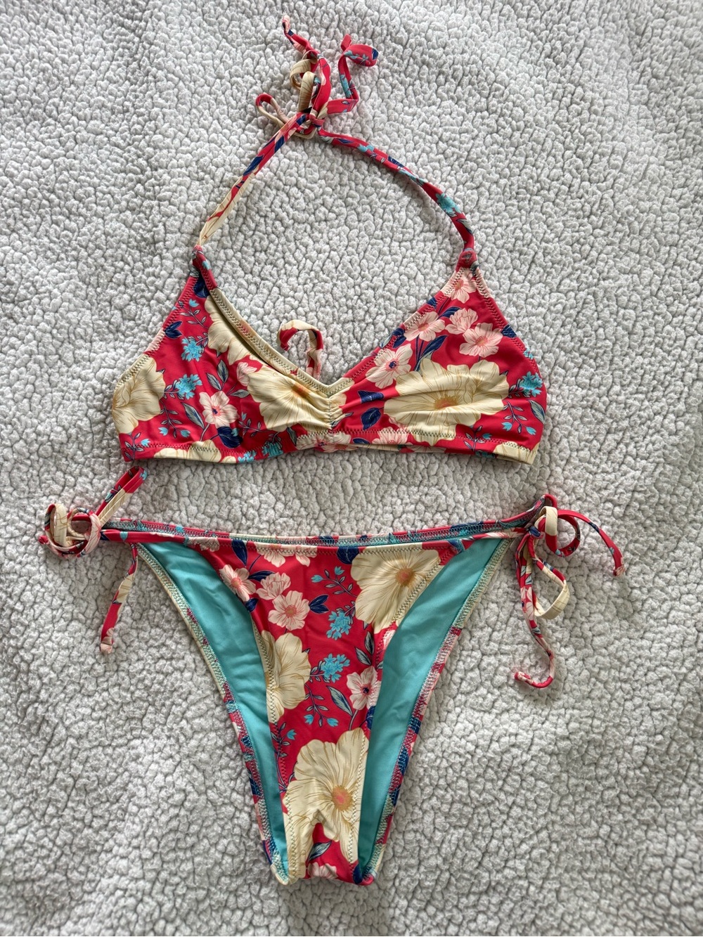 Aerie Floral Pink & Cream Tie-Side Bikini